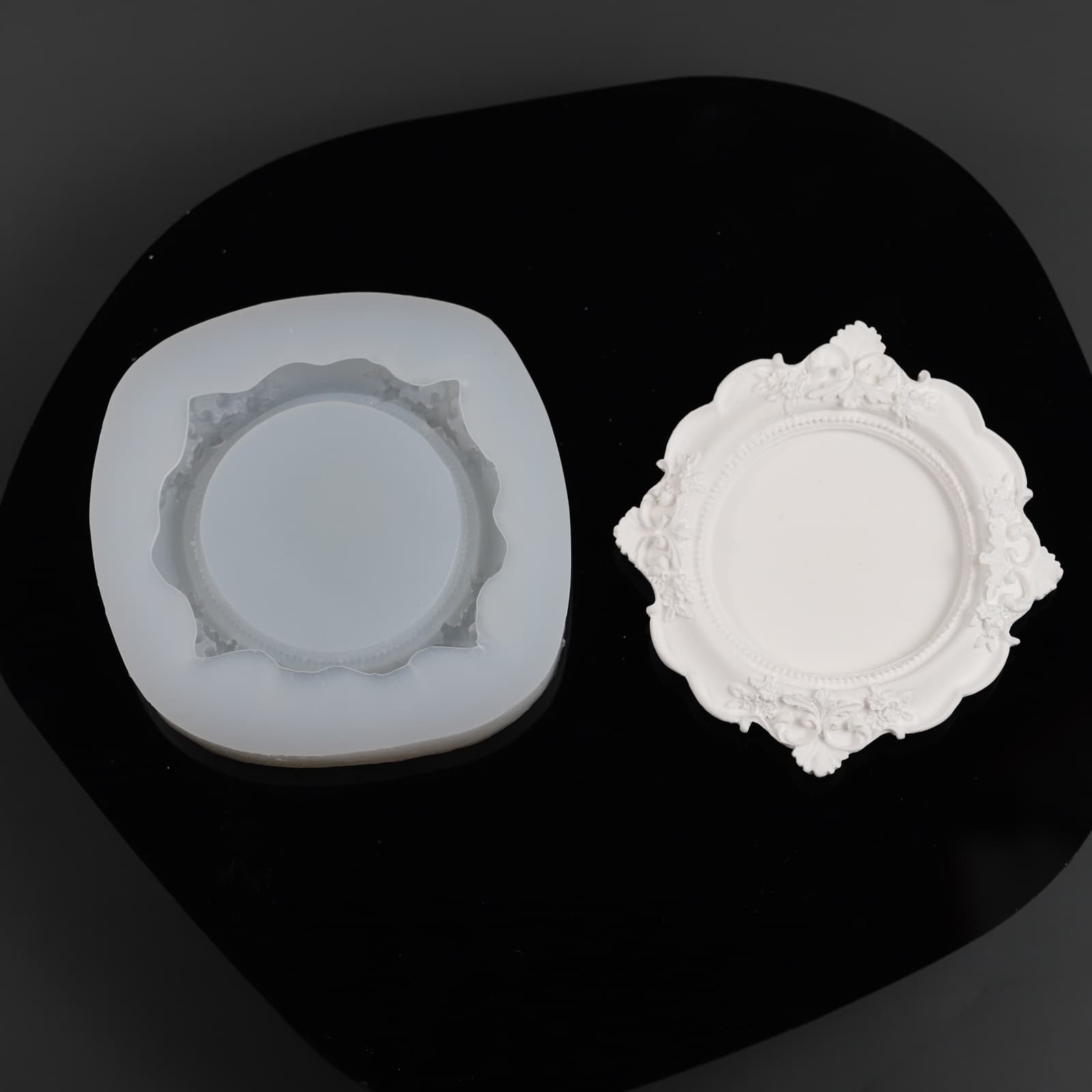Vintage Palace Style Embossed Frame Mold Gypsum Plate Decorative Tray DIY Scented Candle Candle Holder Mold