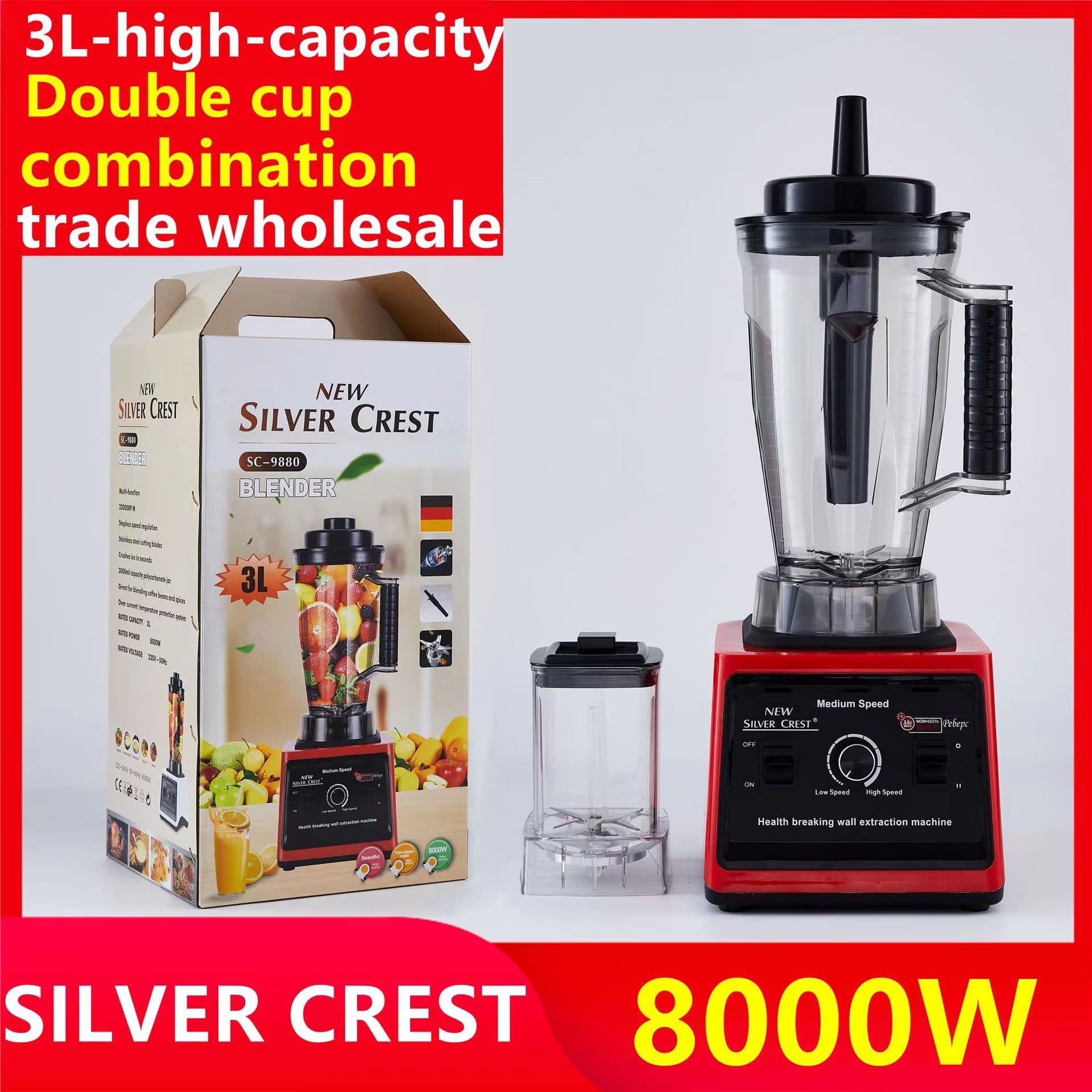 Dual-Cup Blender 8000W Food Processor 3L Dual-Cup Mixer High-Speed Baby Food Maker EU Standard