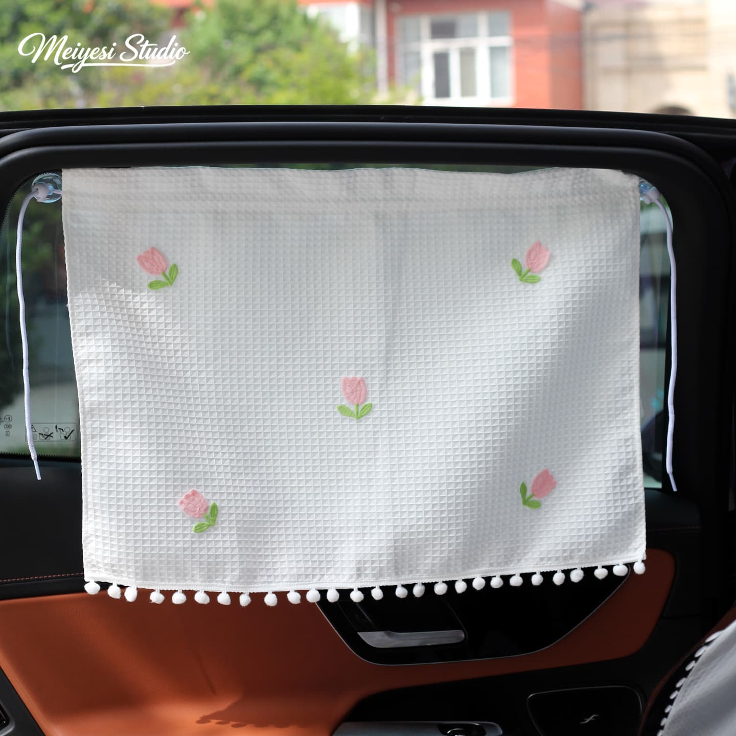 Car Sun Shade Waffle Pattern Suction Cup Window Cover Cartoon Kids Sun Protection Heat Insulation Curtain