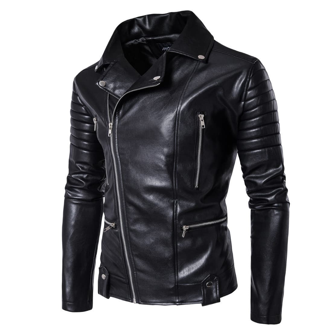 2025 Men's European Size PU Leather Jacket with Multiple Zippers, Motorcycle Harley Style Coat