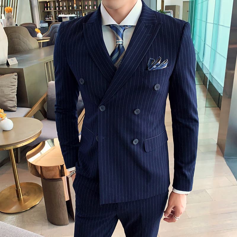 Suit men's suit casual business formal striped suit slim double-breasted three-piece suit groom wedding suit men's suit