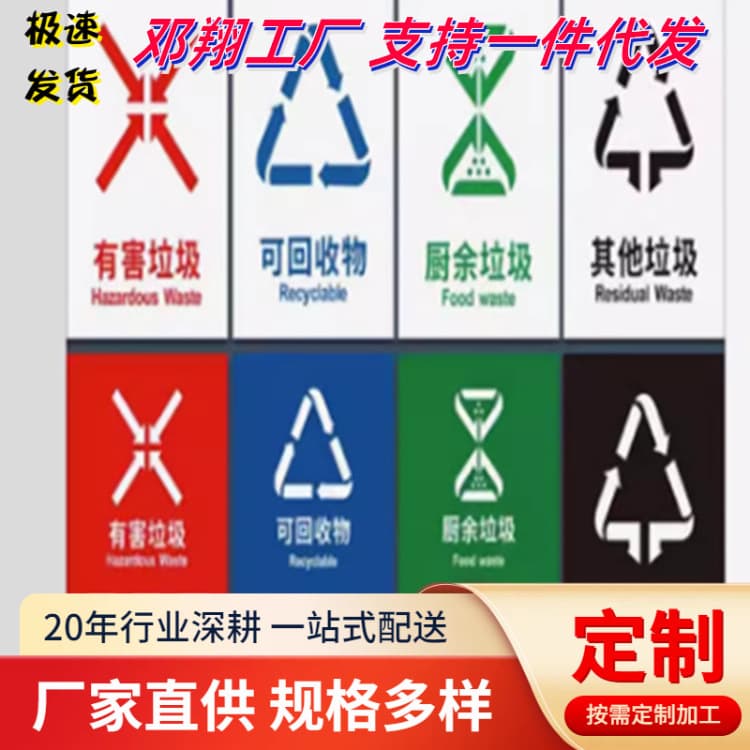 Trash can label stickers for Chongqing, Chengdu, Tianjin: recyclable, non-recyclable, kitchen waste, hazardous waste, perishable waste, large trash cans