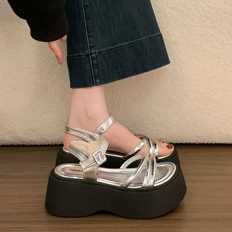 Chic Women's Sandals 2026 Summer New Thick Sole Heightening Fashionable Versatile Dress Sandals Roman Sandals