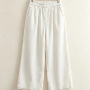Fashionable Thin High-End Elastic Waist Casual Pants for Women Lace Trim Loose Straight Wide-Leg Cropped Pants Thin Style