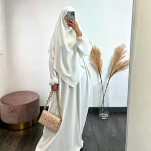Women's Cross-Border Two-Piece Set: Solid Color Long Headscarf, Loose Long Sleeve Dress & Robe, Bestseller P104