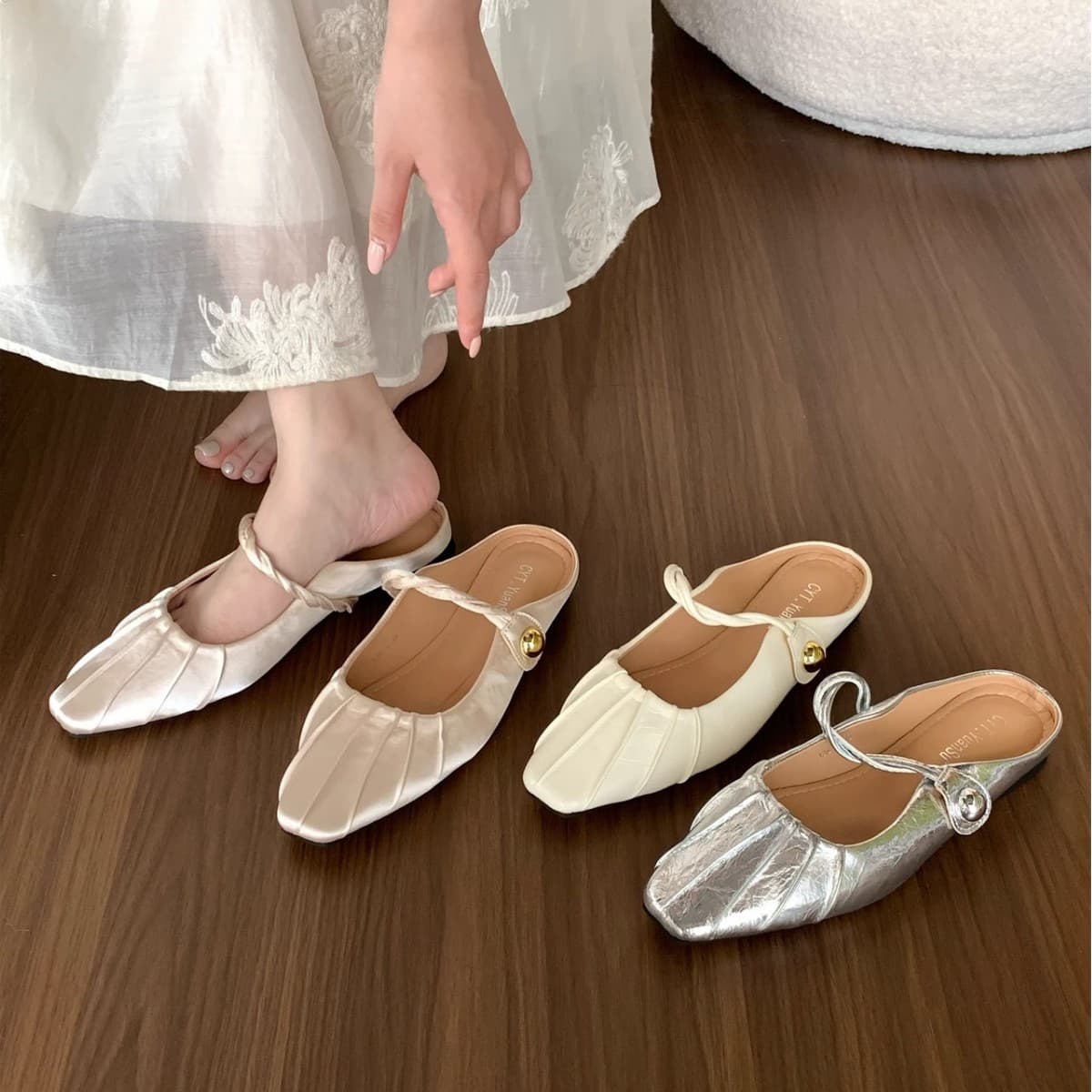 2025 New Korean Style Baotou Half Slippers for Women Summer Outerwear Gentle Fairy Style Lazy Slip-on Flat Mules
