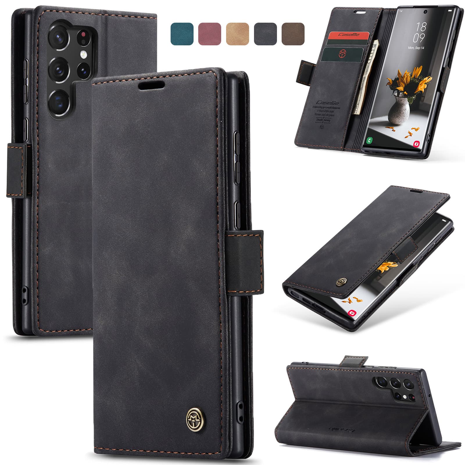 CaseMe Hot Selling Compatible with Samsung S24/S24 Plus/S24 Ultra Flip Phone Case Shockproof Card Slot Leather Cover