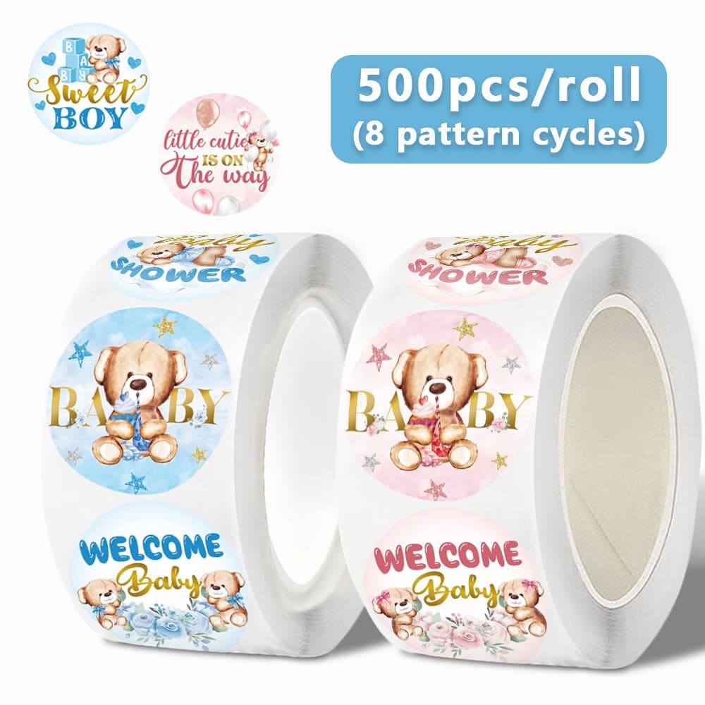 500 Stickers/Roll Amazon Boys Girls Gender Stickers 2.5cm Removable Waterproof Round Happy Holidays Labels