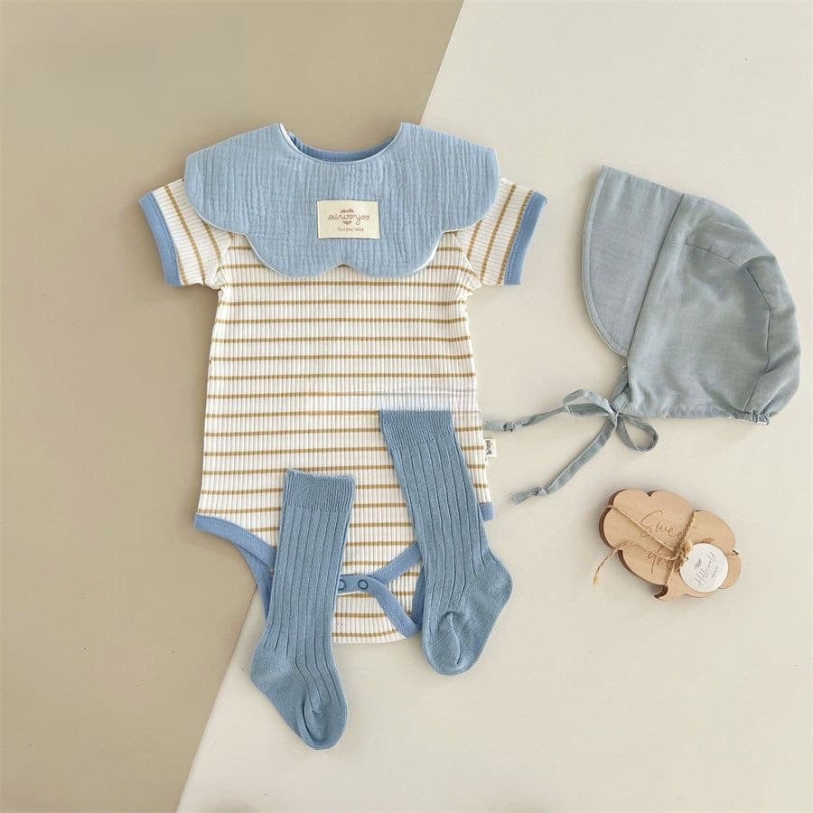 Baby Summer Thin Short Sleeve Triangle Bodysuit Striped Romper Socks Other Long Sleeve