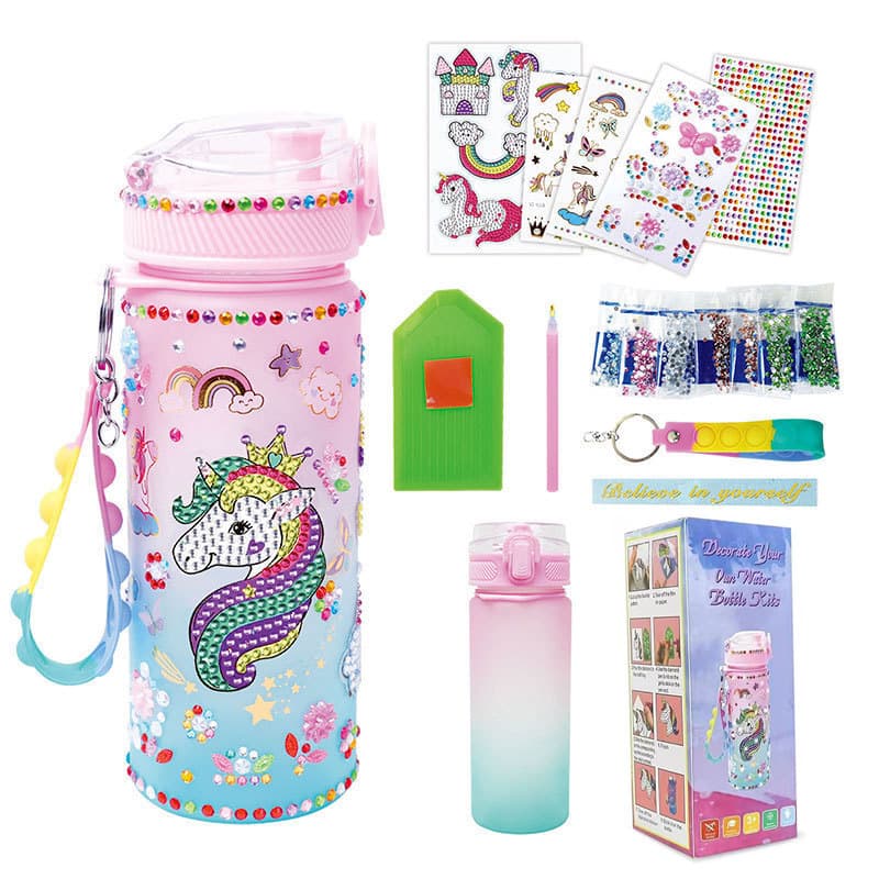 Amazon Bestseller Rhinestone Plastic Cup Kids DIY Diamond Painting Water Bottle Unicorn Mermaid Rhinestone Cup