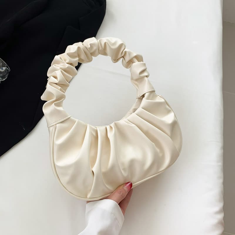 Solid Color Simple Fashionable Pleated Handbag 2023 Early Autumn New Style Versatile Ins Shoulder Bag Underarm Bag Trendy