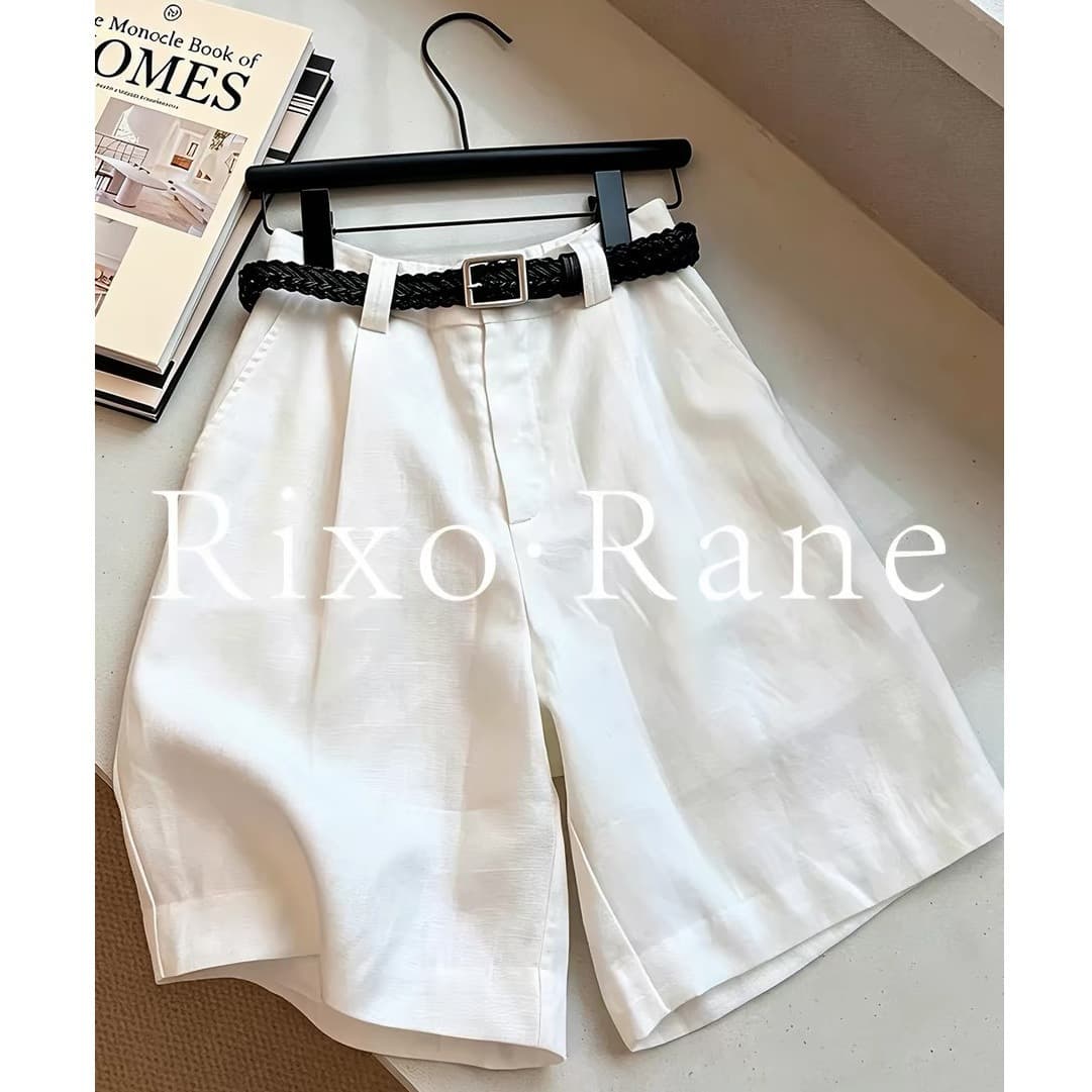 French Rixo Rane Old Money Style Tencel Linen White Bermuda Shorts for Women 2026 Summer Casual Wide Leg Shorts