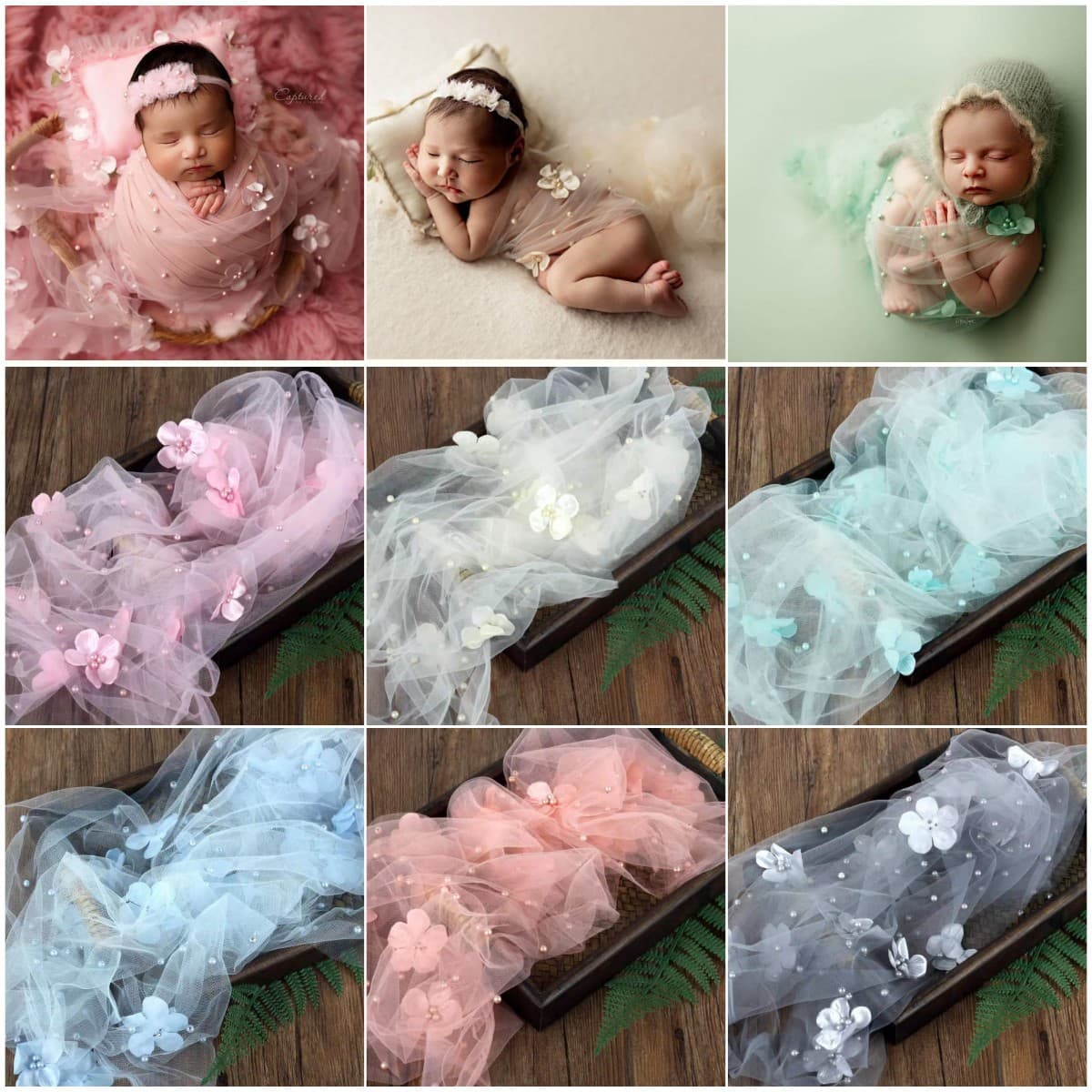 New Cross-border Children's Studio Flower Pearl Tulle Wrap Background Cloth Baby Photography Prop Baby Prop