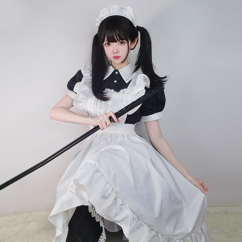 Anime Black and White Short Sleeve Maid Costume for Men and Women Cross-Dressing Cosplay Traditional Maid Uniform Set