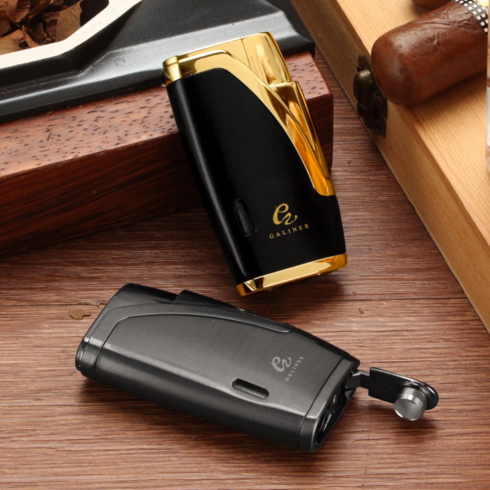 Cigar Lighter with Cigar Drill Portable Metal Cigar Lighter Single Fire Straight Windproof Lighter LC-54