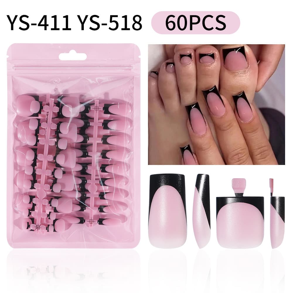 Cross-Border Hot Selling Summer Toenails French Square Wearable Nails Fake Nails French Matte Manicure Set 60 Pieces