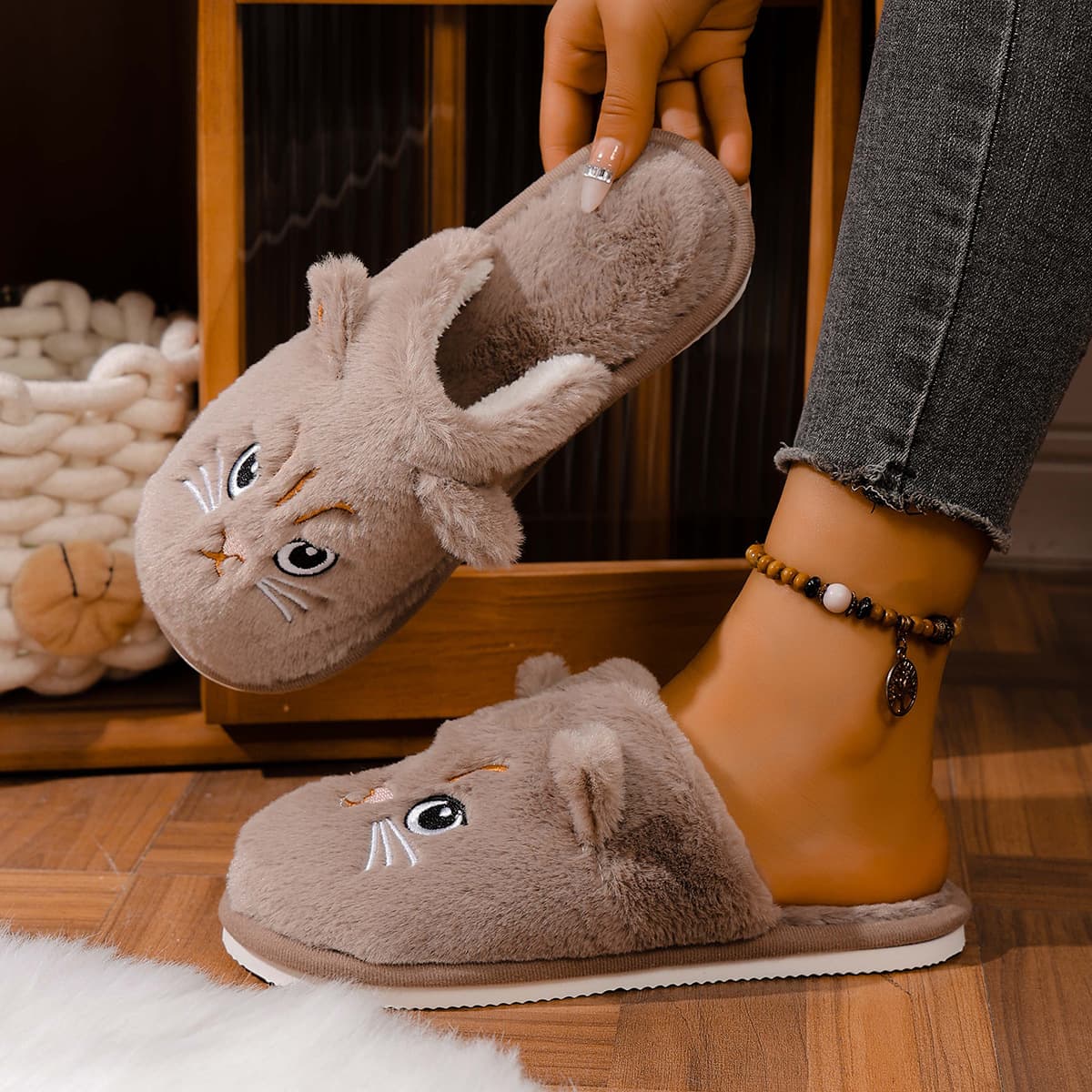 Cross-Border Hot Selling Christmas Plush Open-Toe Cotton Slippers Warm Indoor Home Fuzzy Slippers Cross-Border Drop Shipping