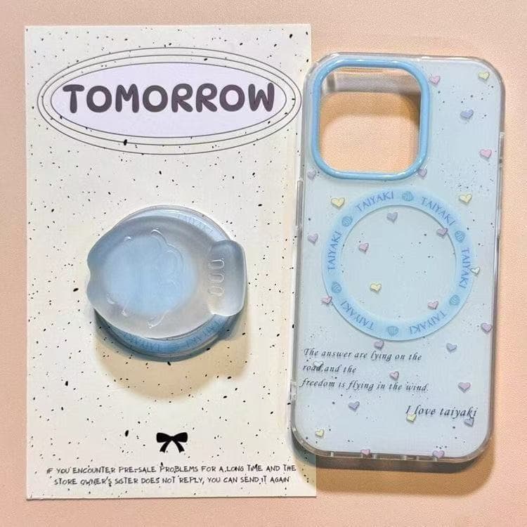 3D Blue Taiyaki Love Heart iPhone 17 Pro Max Phone Case, iPhone 16 15 14 13 Large Hole 12 11 Magnetic