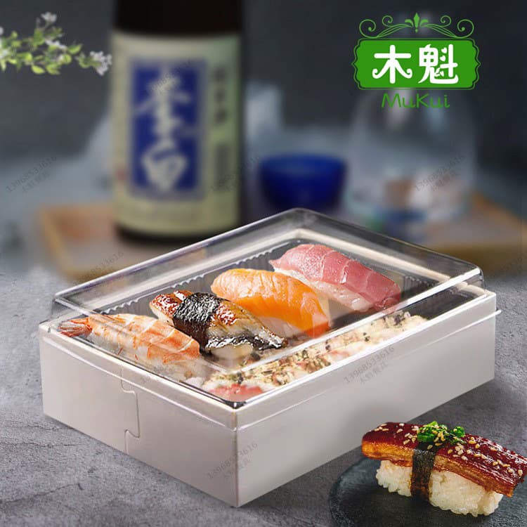 Sushi sashimi salad disposable takeaway wooden bento box soufflé puff light meal Japanese food packaging box