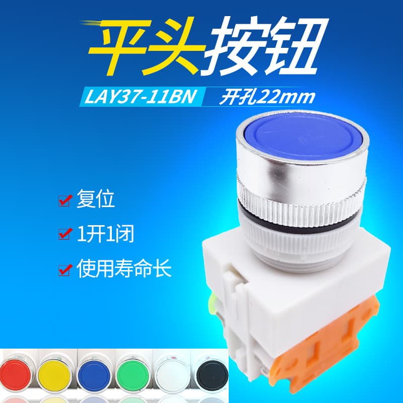 22MM aperture LAY37-10BN momentary Y090 self-locking reset flat head button switch, round key 11BNZS