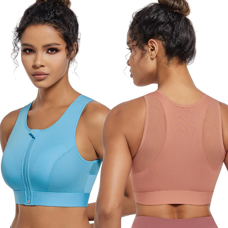 Women's High-Impact Shockproof Push-Up Zip Sports Bra, Full Coverage, Wire-Free Yoga Vest