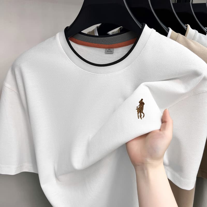 Paul Round Neck Short Sleeve T-Shirt for Men - High-End Summer Thin Style, Casual, Versatile, Comfortable, Soft, Breathable, Embroidered Tee