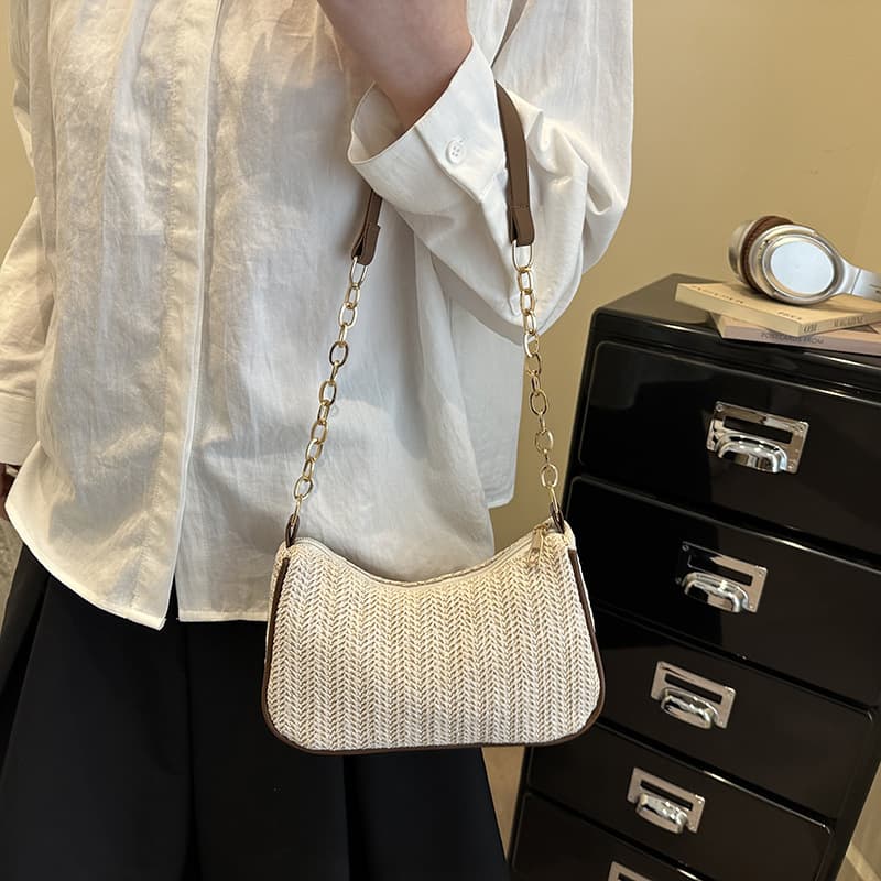 Fashion Chain Straw Woven Bag 2026 New Style Women's Bag Trendy Chic Single Shoulder Bag Underarm Bag