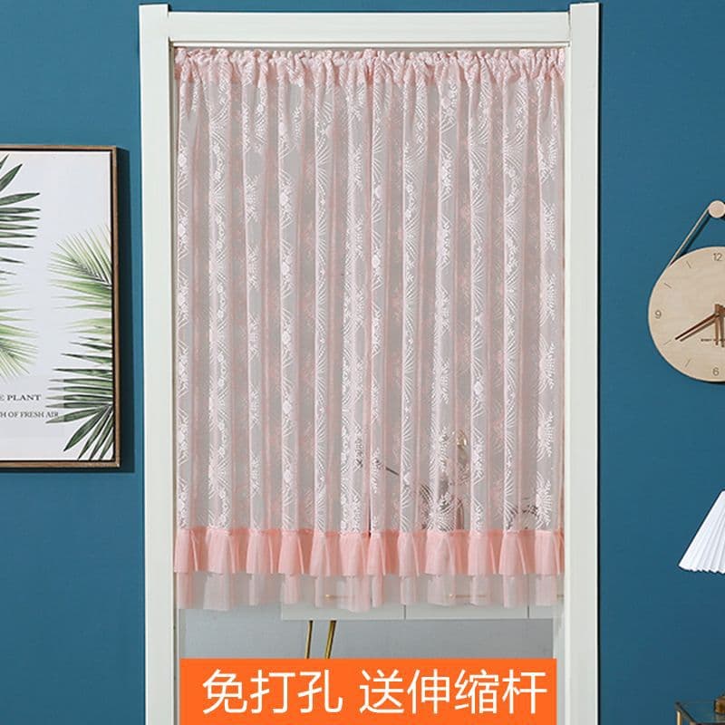 No-Drill Door Curtain Partition for Home Bedroom Kitchen Lace Sheer Curtain Mosquito-Proof Hanging Curtain Summer Includes Telescopic Rod Factory Direct