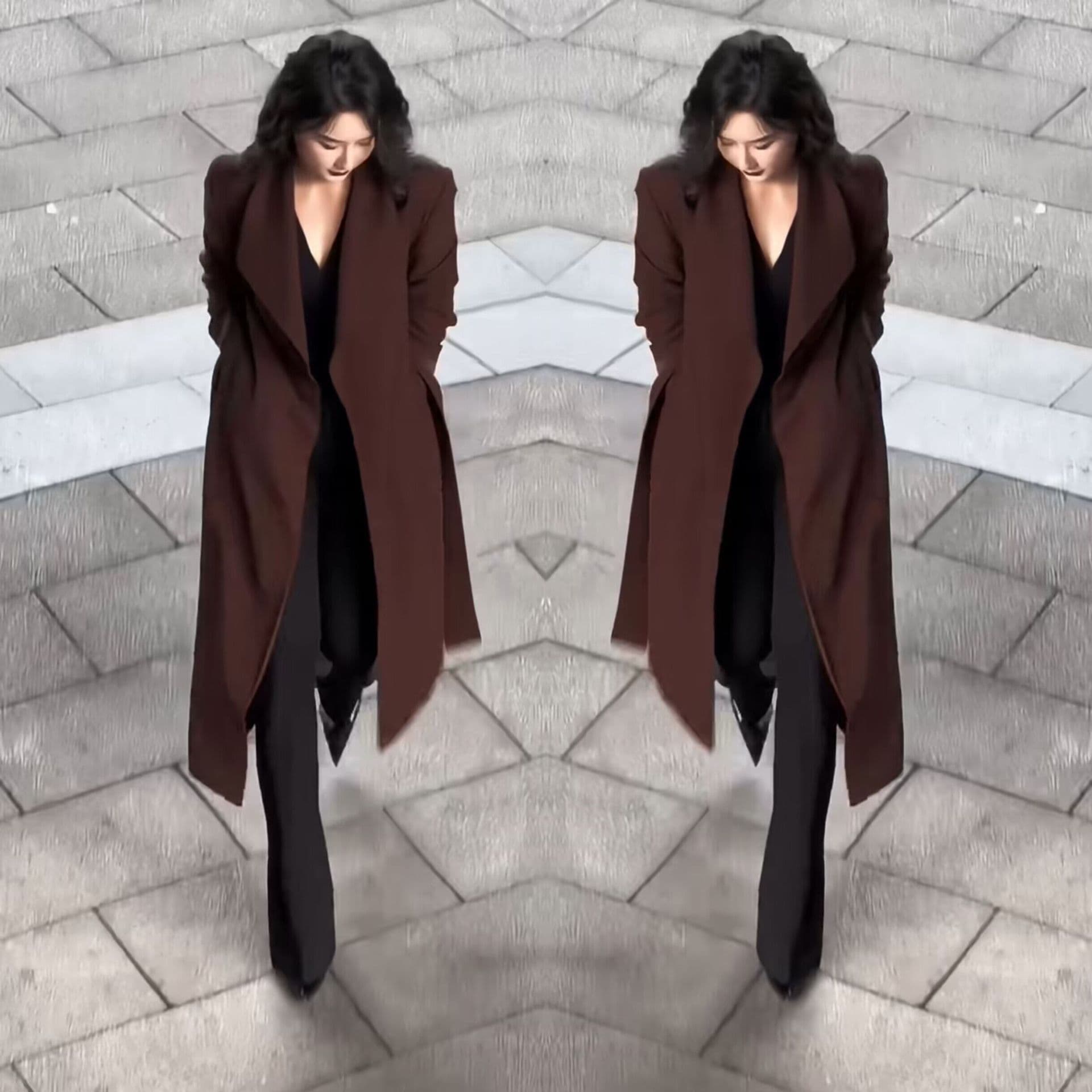 2904 Plus Size Women's Hepburn Style Retro Elegant Coat, Trendy Over-the-Knee Long Trench Coat for Curvy Women