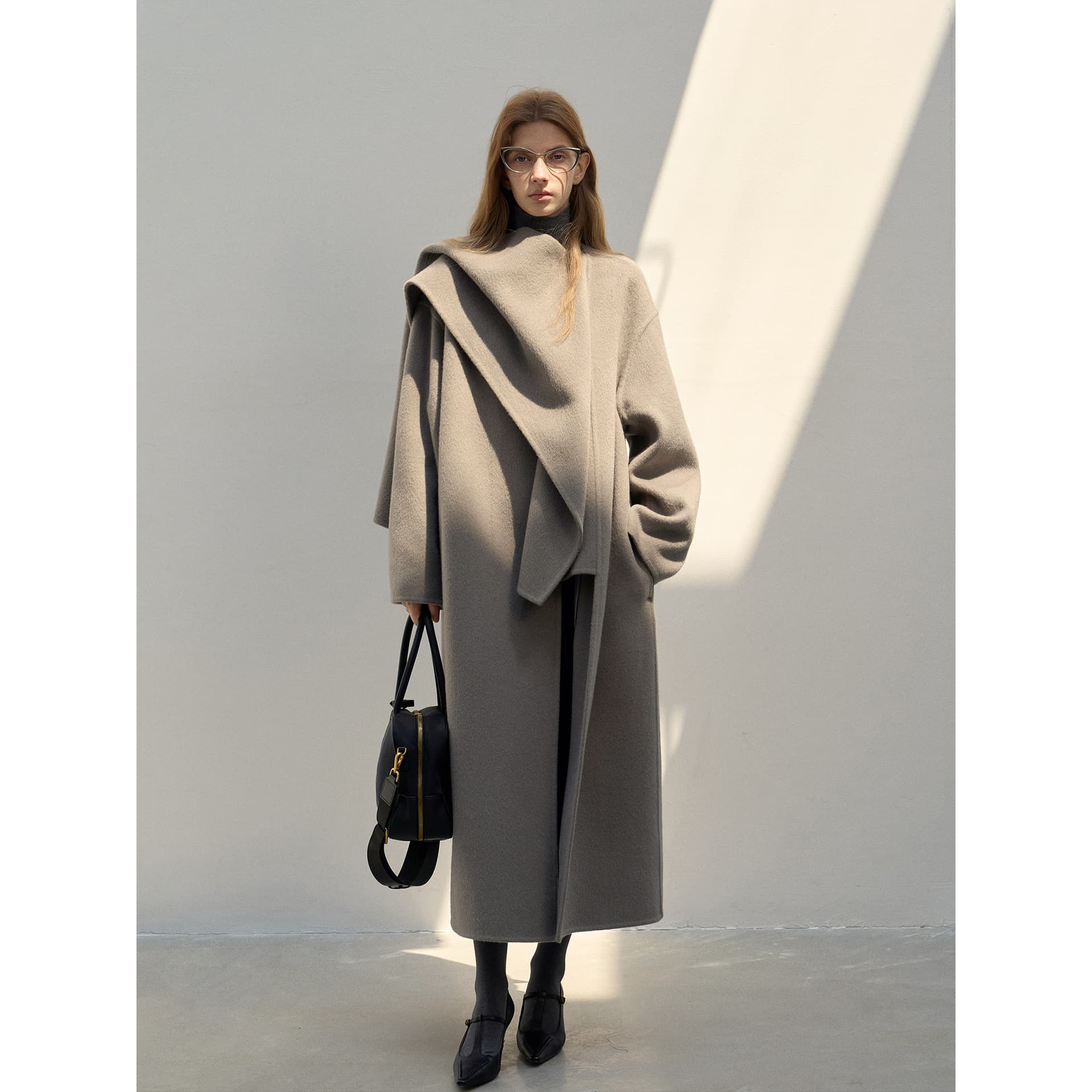[Co-Line] COLNE's new commuter design shawl large scarf long wool coat reversible wool jacket C4364
