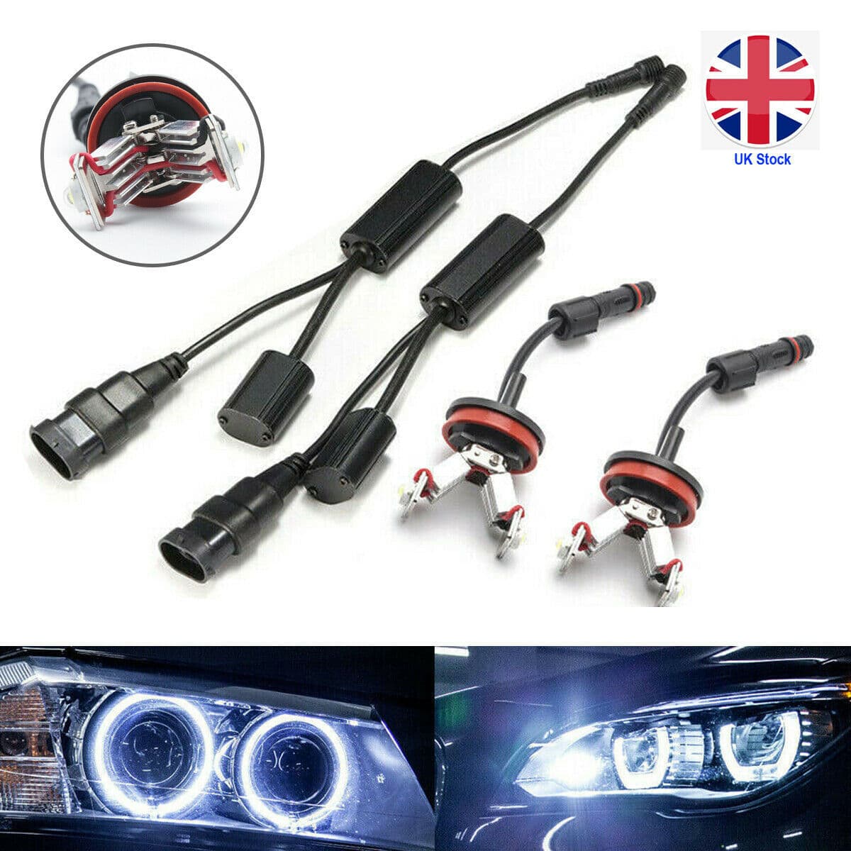 Compatible with X5 X6 Angel Eye LED Outer and Inner Ring Light Pattern E92-6W V-Type Angel Eye H8 Car Light