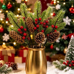 Artificial Pine Branch Green Plant Christmas Party DIY Wreath Decoration Home Cross-Border