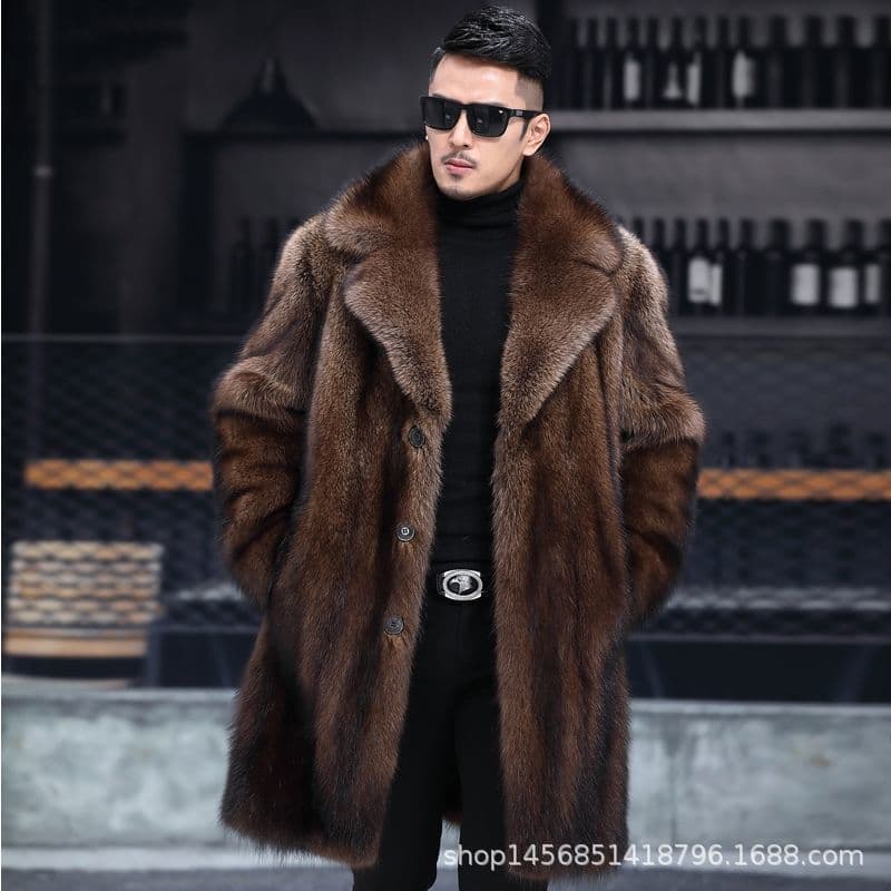 Men's Autumn and Winter Haining Mink Coat New Thickened Long Deerskin Men's Faux Fur Gentleman Casual Jacket