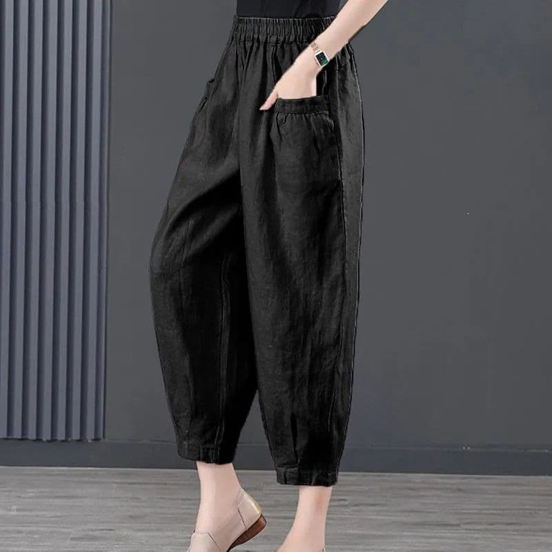 Ice silk cotton and linen harem pants summer thin women's loose short bloomers mom pants high waist nine-point pants