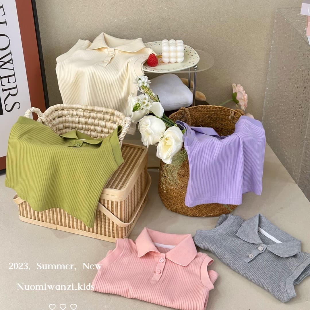 Children's Solid Color Ribbed Collar Sleeveless Vest for Baby Girls Summer New Style Girls Turn-Down Collar Stylish Top Outerwear