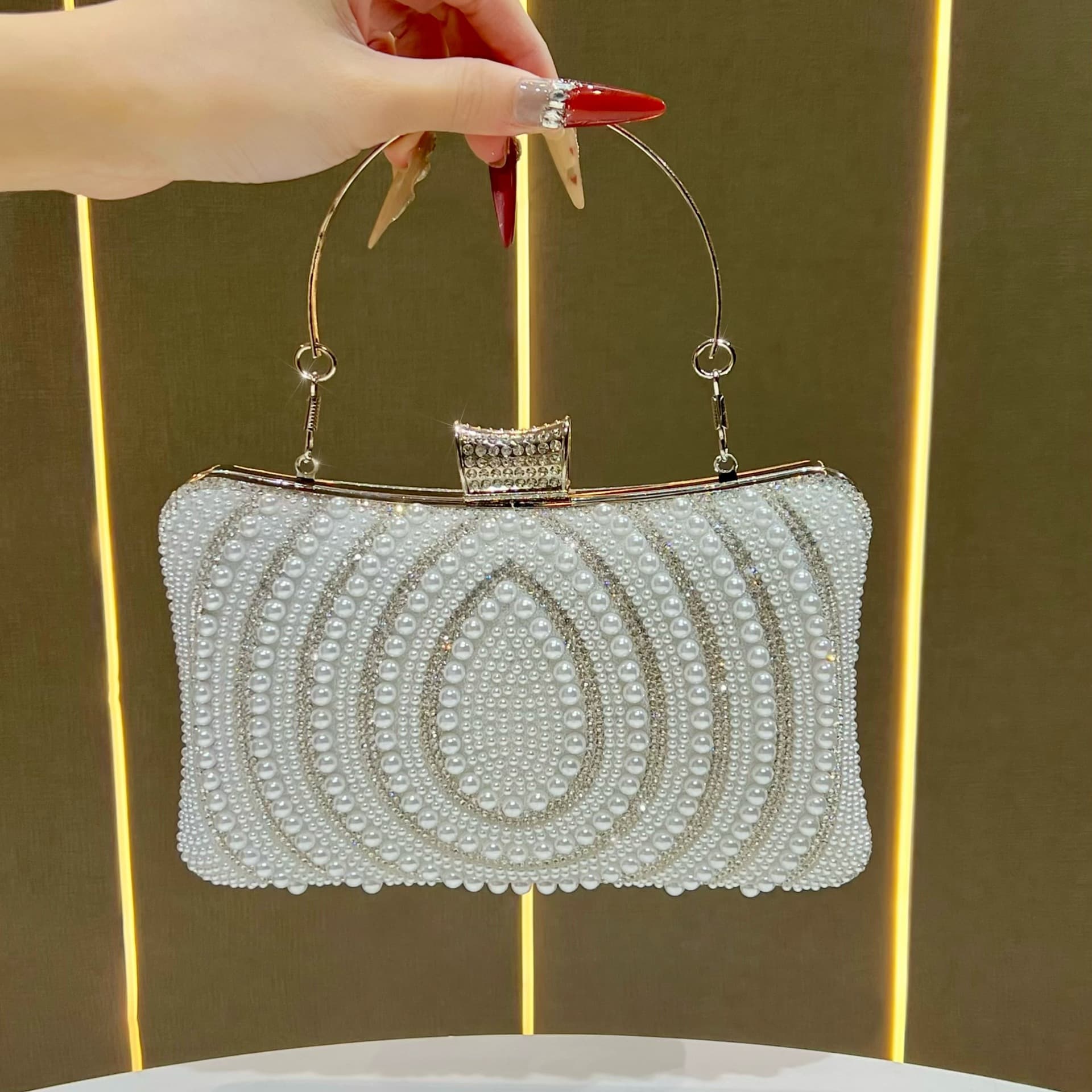 Cross-border women's clutch bag, shoulder bag, small handbag, crossbody handbag, pearl banquet clutch bag