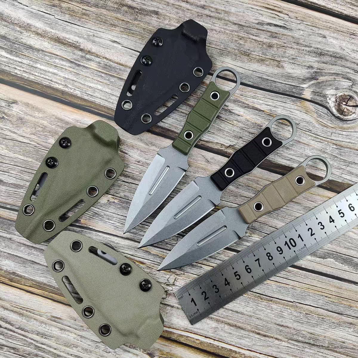 Cross-border Russian Mini Knife with Integrated Full Tang, Outdoor Knife with K Sheath, Tactical Small Straight Knife with Finger Ring