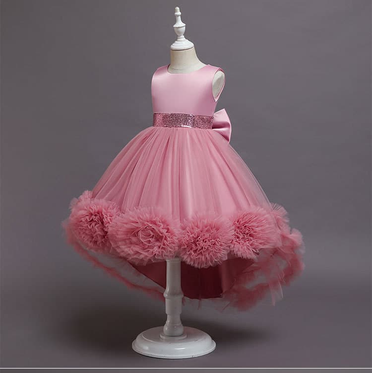 In Stock Children's Dress Flower Ball Bow Kids Gown Princess Dress Girls High-End Trailing Dress Kids Dress