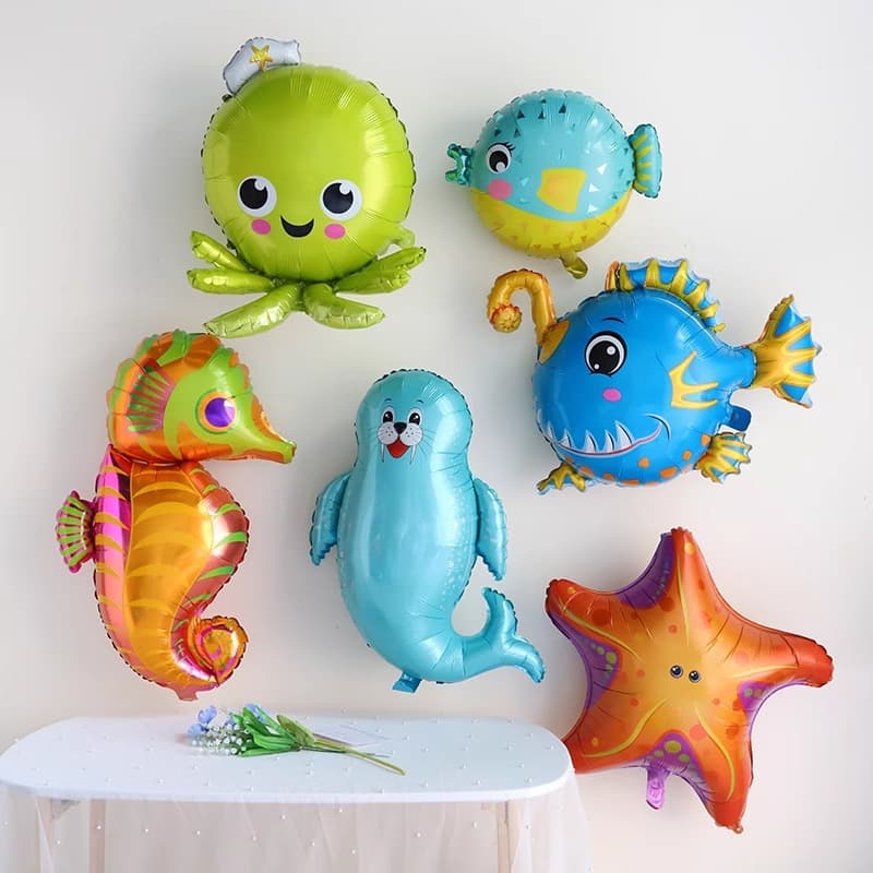 Cartoon Shark Crab Ocean Animal Theme Foil Balloons for Kids Birthday Party Scene Decoration Street Promotion Stall Balloons