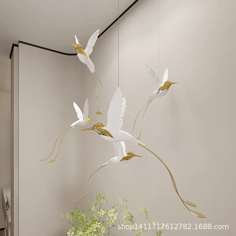 Simulated White Hummingbird Pendant for Villa Living/Dining Room, Soaring Bird Craft for Venue Decoration