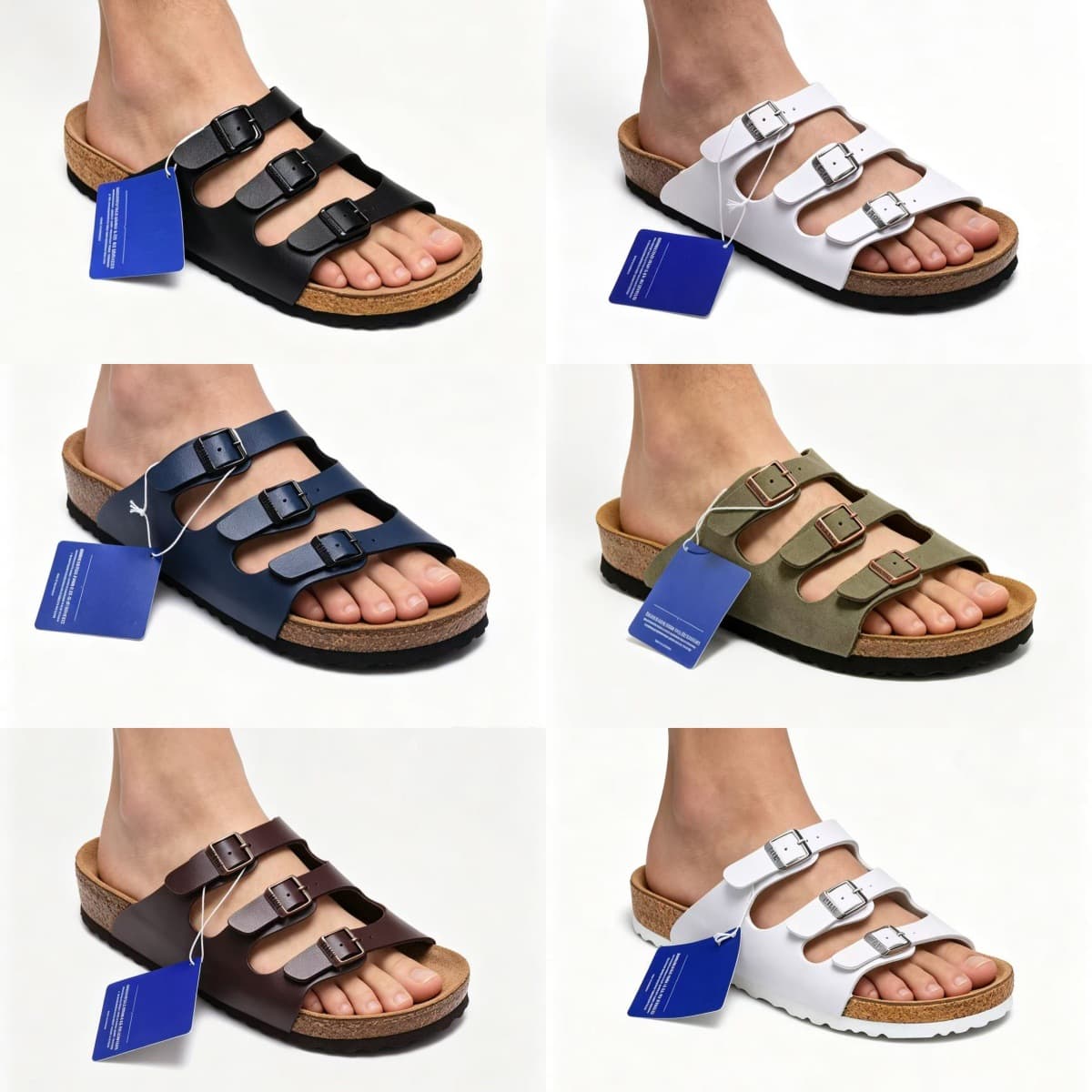 Cross-border Trade BK Birkenstock Florida Genuine Leather Cork Sandals Three-Buckle Birken Sandals Flat Sandals for Men and Women