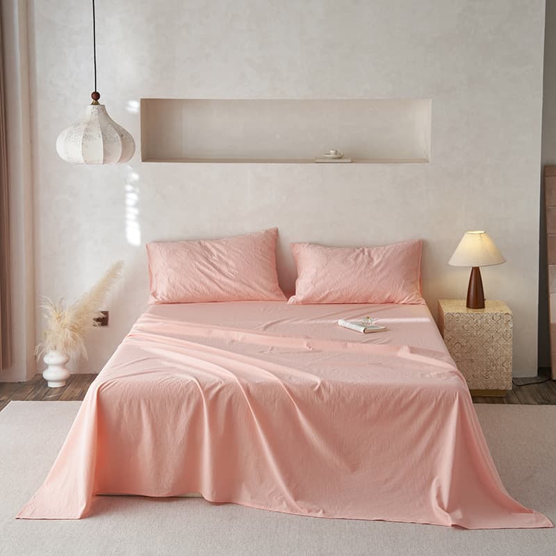 Cotton Yarn-Dyed Washed Cotton Fitted Sheet Single Piece Solid Color Pure Cotton Dormitory Bed Sheet Pillowcase Double Bedding Set