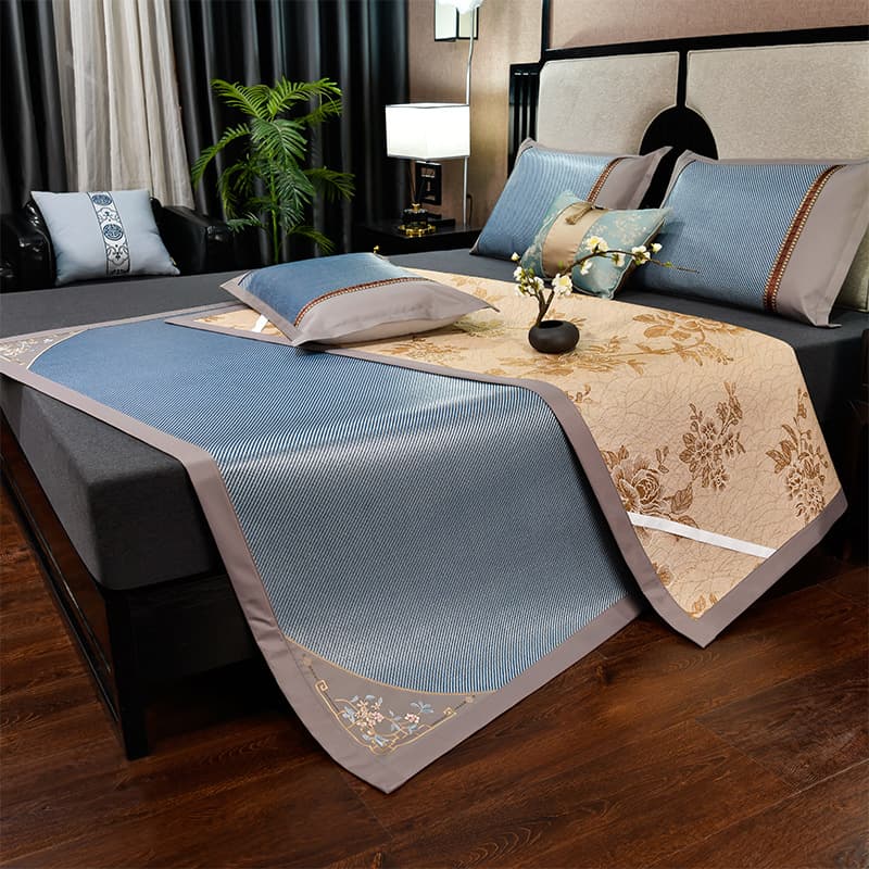 2026 new diagonal embroidery-Ice rattan double-sided mat, rattan mat, ice rattan mat, ice silk mat, bamboo mat, straw mat air-conditioned