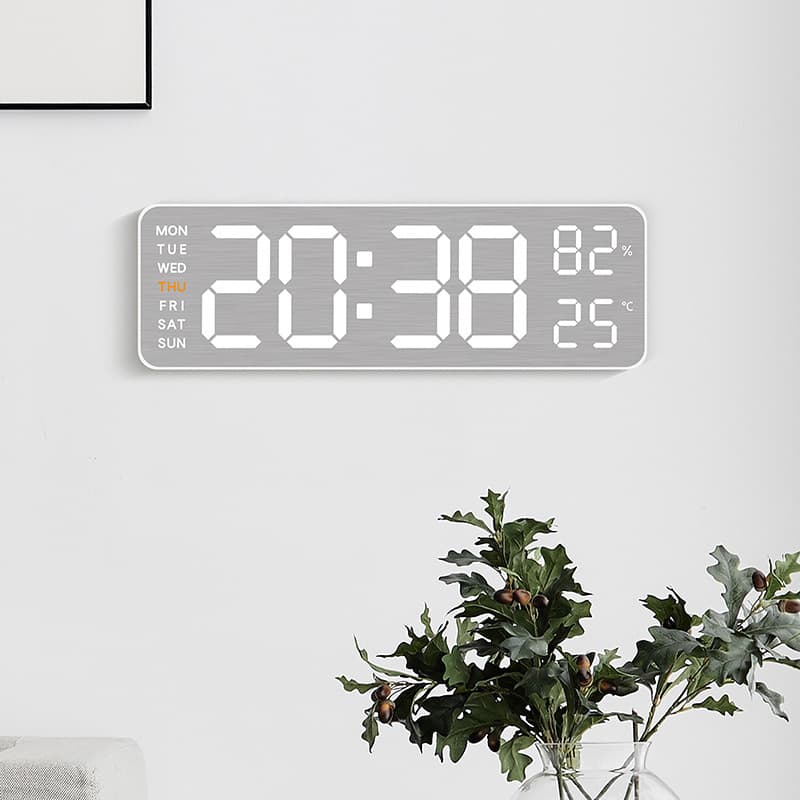 Metal Brushed Wall Clock New Multifunctional LED Electronic Alarm Clock Cross-Border Hot Selling Simple Alarm Clock