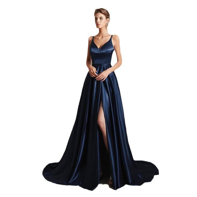 European and American Banquet Gown 2026 Summer New Flowing Simple Slit Elegant Annual Party Sexy Evening Dress for Women