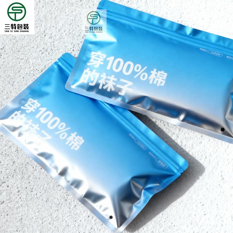 Gradient printed socks packaging bags, thickened matte film aluminized e-commerce clothing packing bags, leggings zipper sealed bags