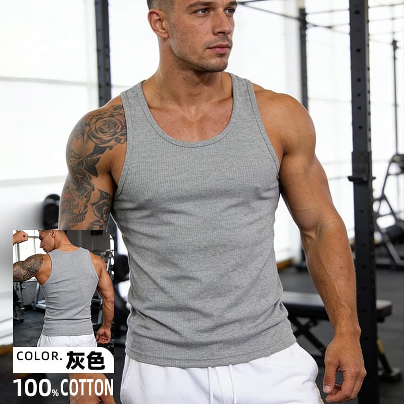 Heavyweight 240g Pure Cotton Ribbed Vest Men's Loose Solid Color Undershirt Sleeveless Top Summer Breathable Sleeveless T-Shirt
