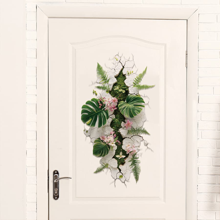 BRUP Self-Adhesive Door Sticker with Holes Green Plant Monstera Fern Floral for Entry Door Bedroom Wall Sticker HS5460E