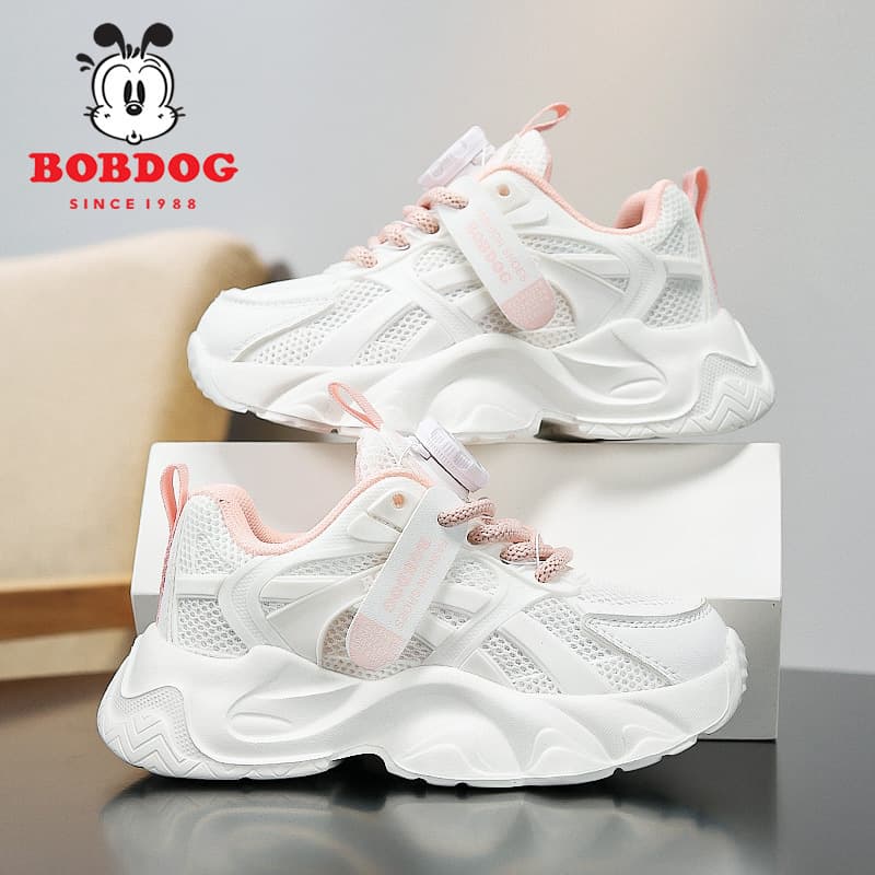 Babudou Children's Sneakers Girls' Sports Shoes 2026 New Spring/Autumn Mesh White Dad Shoes Kids' White Shoes