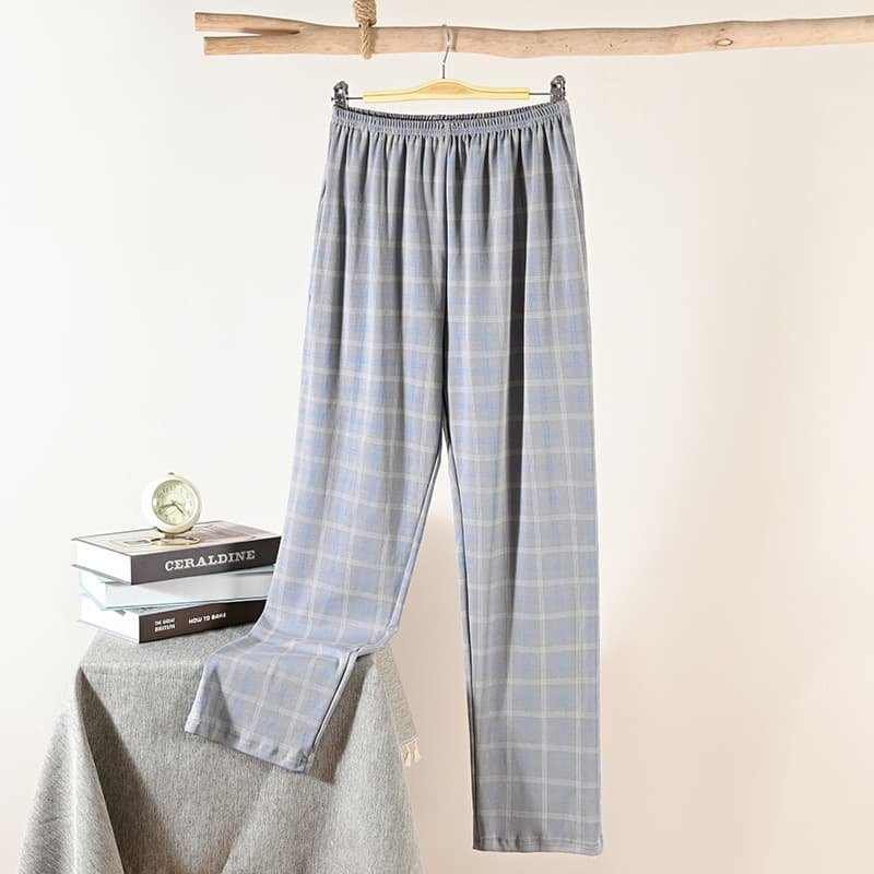 Men's Cotton Plaid Lounge Pants for Spring and Autumn, Casual Home Pajama Pants, Thin Long Pants for Fall and Winter, Plus Size